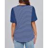 imageBTFBM 2025 Womens Summer Puff Short Sleeve Tops V Neck Casual Button Up Striped Tee Shirts Loose Color Block BlouseRoyal Blue