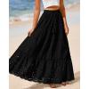 imageBTFBM Womens Boho Casual Skirts Summer 2025 Lace Embroidery Eyelet Elastic Waist Flowy Tiered ALine Beach Maxi SkirtBlack