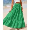 imageBTFBM Womens Boho Casual Skirts Summer 2025 Lace Embroidery Eyelet Elastic Waist Flowy Tiered ALine Beach Maxi SkirtGreen