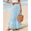 imageBTFBM Womens Boho Casual Skirts Summer 2025 Lace Embroidery Eyelet Elastic Waist Flowy Tiered ALine Beach Maxi SkirtLight Blue