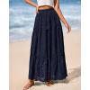 imageBTFBM Womens Boho Casual Skirts Summer 2025 Lace Embroidery Eyelet Elastic Waist Flowy Tiered ALine Beach Maxi SkirtNavy
