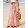 imageBTFBM Womens Boho Casual Skirts Summer 2025 Lace Embroidery Eyelet Elastic Waist Flowy Tiered ALine Beach Maxi SkirtPink