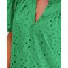 imageBTFBM Womens Casual Summer Blouse 2025 Hollow Out Eyelet Embroidery Tops V Neck Buttons Puff Short Sleeve Boho ShirtsSolid Green
