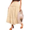 imageBTFBM Womens Boho Casual Skirts Summer 2025 Lace Embroidery Eyelet Elastic Waist Flowy Tiered ALine Beach Maxi SkirtBeige