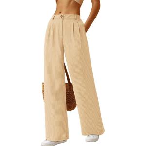 imageBTFBM Striped Wide Leg Pants for Women Dressy Elastic High Waisted Business Casual Outfits Office Work Palazzo TrousersBeige