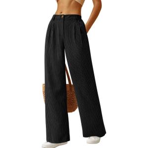 imageBTFBM Striped Wide Leg Pants for Women Dressy Elastic High Waisted Business Casual Outfits Office Work Palazzo TrousersBlack