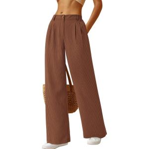 imageBTFBM Striped Wide Leg Pants for Women Dressy Elastic High Waisted Business Casual Outfits Office Work Palazzo TrousersBrown