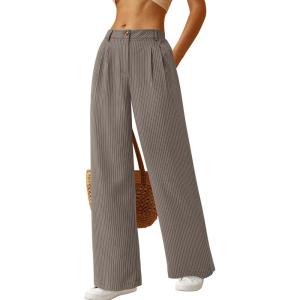 imageBTFBM Striped Wide Leg Pants for Women Dressy Elastic High Waisted Business Casual Outfits Office Work Palazzo TrousersGrey