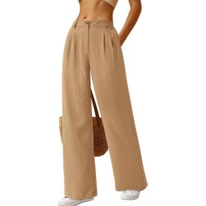 imageBTFBM Striped Wide Leg Pants for Women Dressy Elastic High Waisted Business Casual Outfits Office Work Palazzo TrousersKhaki