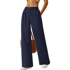 imageBTFBM Striped Wide Leg Pants for Women Dressy Elastic High Waisted Business Casual Outfits Office Work Palazzo TrousersNavy