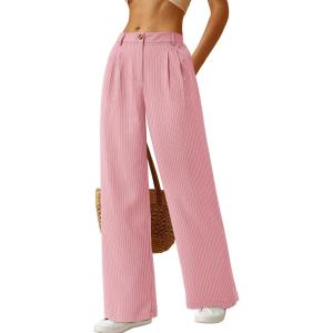 imageBTFBM Striped Wide Leg Pants for Women Dressy Elastic High Waisted Business Casual Outfits Office Work Palazzo TrousersPink