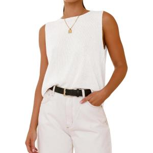 imageBTFBM Womens Sleeveless Sweater Vest 2025 Summer Crew Neck Ribbed Knit Lightweight Pullover Casual Loose Fit Tank TopsBeige White