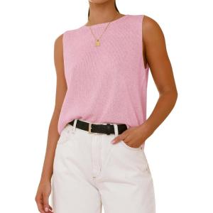 imageBTFBM Womens Sleeveless Sweater Vest 2025 Summer Crew Neck Ribbed Knit Lightweight Pullover Casual Loose Fit Tank TopsPink