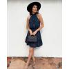 imageBTFBM Women 2025 Halter Neck Summer Dresses Casual Sleeveless Floral Polka Dot Print Ruffle Mini Boho Beach Sun DressDark GreenBlackOrange
