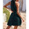 imageBTFBM Women 2025 Halter Neck Summer Dresses Casual Sleeveless Floral Polka Dot Print Ruffle Mini Boho Beach Sun DressDark GreenBlackOrange