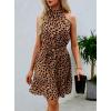 imageBTFBM Women 2025 Halter Neck Summer Dresses Casual Sleeveless Floral Polka Dot Print Ruffle Mini Boho Beach Sun DressDot Dark Khaki Black