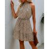 imageBTFBM Women 2025 Halter Neck Summer Dresses Casual Sleeveless Floral Polka Dot Print Ruffle Mini Boho Beach Sun DressDot Light Khaki Black