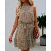 imageBTFBM Women 2025 Halter Neck Summer Dresses Casual Sleeveless Floral Polka Dot Print Ruffle Mini Boho Beach Sun DressDot Light Khaki Black