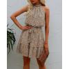 imageBTFBM Women 2025 Halter Neck Summer Dresses Casual Sleeveless Floral Polka Dot Print Ruffle Mini Boho Beach Sun DressDot Light Khaki Black