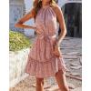 imageBTFBM Women 2025 Halter Neck Summer Dresses Casual Sleeveless Floral Polka Dot Print Ruffle Mini Boho Beach Sun DressFloral Brick Red