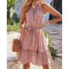 imageBTFBM Women 2025 Halter Neck Summer Dresses Casual Sleeveless Floral Polka Dot Print Ruffle Mini Boho Beach Sun DressFloral Brick Red