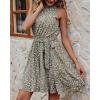 imageBTFBM Women 2025 Halter Neck Summer Dresses Casual Sleeveless Floral Polka Dot Print Ruffle Mini Boho Beach Sun DressFloral Print Army Green