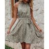imageBTFBM Women 2025 Halter Neck Summer Dresses Casual Sleeveless Floral Polka Dot Print Ruffle Mini Boho Beach Sun DressFloral Print Army Green