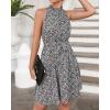 imageBTFBM Women 2025 Halter Neck Summer Dresses Casual Sleeveless Floral Polka Dot Print Ruffle Mini Boho Beach Sun DressFloral Print Black