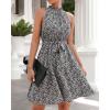 imageBTFBM Women 2025 Halter Neck Summer Dresses Casual Sleeveless Floral Polka Dot Print Ruffle Mini Boho Beach Sun DressFloral Print Black