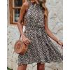 imageBTFBM Women 2025 Halter Neck Summer Dresses Casual Sleeveless Floral Polka Dot Print Ruffle Mini Boho Beach Sun DressFloral Print Black White