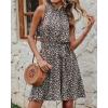 imageBTFBM Women 2025 Halter Neck Summer Dresses Casual Sleeveless Floral Polka Dot Print Ruffle Mini Boho Beach Sun DressFloral Print Black White