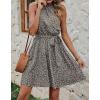 imageBTFBM Women 2025 Halter Neck Summer Dresses Casual Sleeveless Floral Polka Dot Print Ruffle Mini Boho Beach Sun DressFloral Print Dark Green