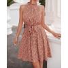imageBTFBM Women 2025 Halter Neck Summer Dresses Casual Sleeveless Floral Polka Dot Print Ruffle Mini Boho Beach Sun DressFloral Print Red