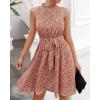 imageBTFBM Women 2025 Halter Neck Summer Dresses Casual Sleeveless Floral Polka Dot Print Ruffle Mini Boho Beach Sun DressFloral Print Red