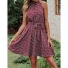 imageBTFBM Women 2025 Halter Neck Summer Dresses Casual Sleeveless Floral Polka Dot Print Ruffle Mini Boho Beach Sun DressFloral Print Wine Red