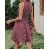 imageBTFBM Women 2025 Halter Neck Summer Dresses Casual Sleeveless Floral Polka Dot Print Ruffle Mini Boho Beach Sun DressFloral Print Wine Red