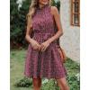 imageBTFBM Women 2025 Halter Neck Summer Dresses Casual Sleeveless Floral Polka Dot Print Ruffle Mini Boho Beach Sun DressFloral Print Wine Red
