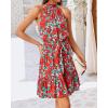 imageBTFBM Women 2025 Halter Neck Summer Dresses Casual Sleeveless Floral Polka Dot Print Ruffle Mini Boho Beach Sun DressFloral Red