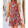 imageBTFBM Women 2025 Halter Neck Summer Dresses Casual Sleeveless Floral Polka Dot Print Ruffle Mini Boho Beach Sun DressFloral Red