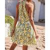 imageBTFBM Women 2025 Halter Neck Summer Dresses Casual Sleeveless Floral Polka Dot Print Ruffle Mini Boho Beach Sun DressFloral Yellow