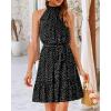 imageBTFBM Women 2025 Halter Neck Summer Dresses Casual Sleeveless Floral Polka Dot Print Ruffle Mini Boho Beach Sun DressPolka Dot Black