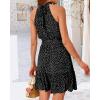 imageBTFBM Women 2025 Halter Neck Summer Dresses Casual Sleeveless Floral Polka Dot Print Ruffle Mini Boho Beach Sun DressPolka Dot Black