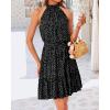 imageBTFBM Women 2025 Halter Neck Summer Dresses Casual Sleeveless Floral Polka Dot Print Ruffle Mini Boho Beach Sun DressPolka Dot Black