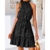 imageBTFBM Women 2025 Halter Neck Summer Dresses Casual Sleeveless Floral Polka Dot Print Ruffle Mini Boho Beach Sun DressPolka Dot Black