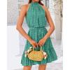 imageBTFBM Women 2025 Halter Neck Summer Dresses Casual Sleeveless Floral Polka Dot Print Ruffle Mini Boho Beach Sun DressPolka Dot Green