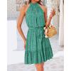 imageBTFBM Women 2025 Halter Neck Summer Dresses Casual Sleeveless Floral Polka Dot Print Ruffle Mini Boho Beach Sun DressPolka Dot Green