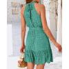 imageBTFBM Women 2025 Halter Neck Summer Dresses Casual Sleeveless Floral Polka Dot Print Ruffle Mini Boho Beach Sun DressPolka Dot Green