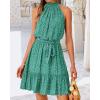 imageBTFBM Women 2025 Halter Neck Summer Dresses Casual Sleeveless Floral Polka Dot Print Ruffle Mini Boho Beach Sun DressPolka Dot Green