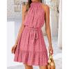 imageBTFBM Women 2025 Halter Neck Summer Dresses Casual Sleeveless Floral Polka Dot Print Ruffle Mini Boho Beach Sun DressPolka Dot Pink