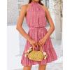 imageBTFBM Women 2025 Halter Neck Summer Dresses Casual Sleeveless Floral Polka Dot Print Ruffle Mini Boho Beach Sun DressPolka Dot Pink